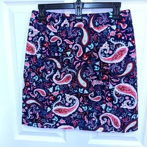 TALBOTS PAISLEY COTTON SHORT SKIRT 6P Petite 30" waist 18.5" long Multi color